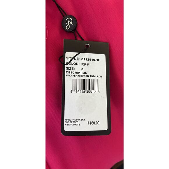 NWT Adrianna Papell Sz 8 Chiffon Lace Overlay Fit N Flare Dk Pink Zip Drop Waist - Picture 7 of 16